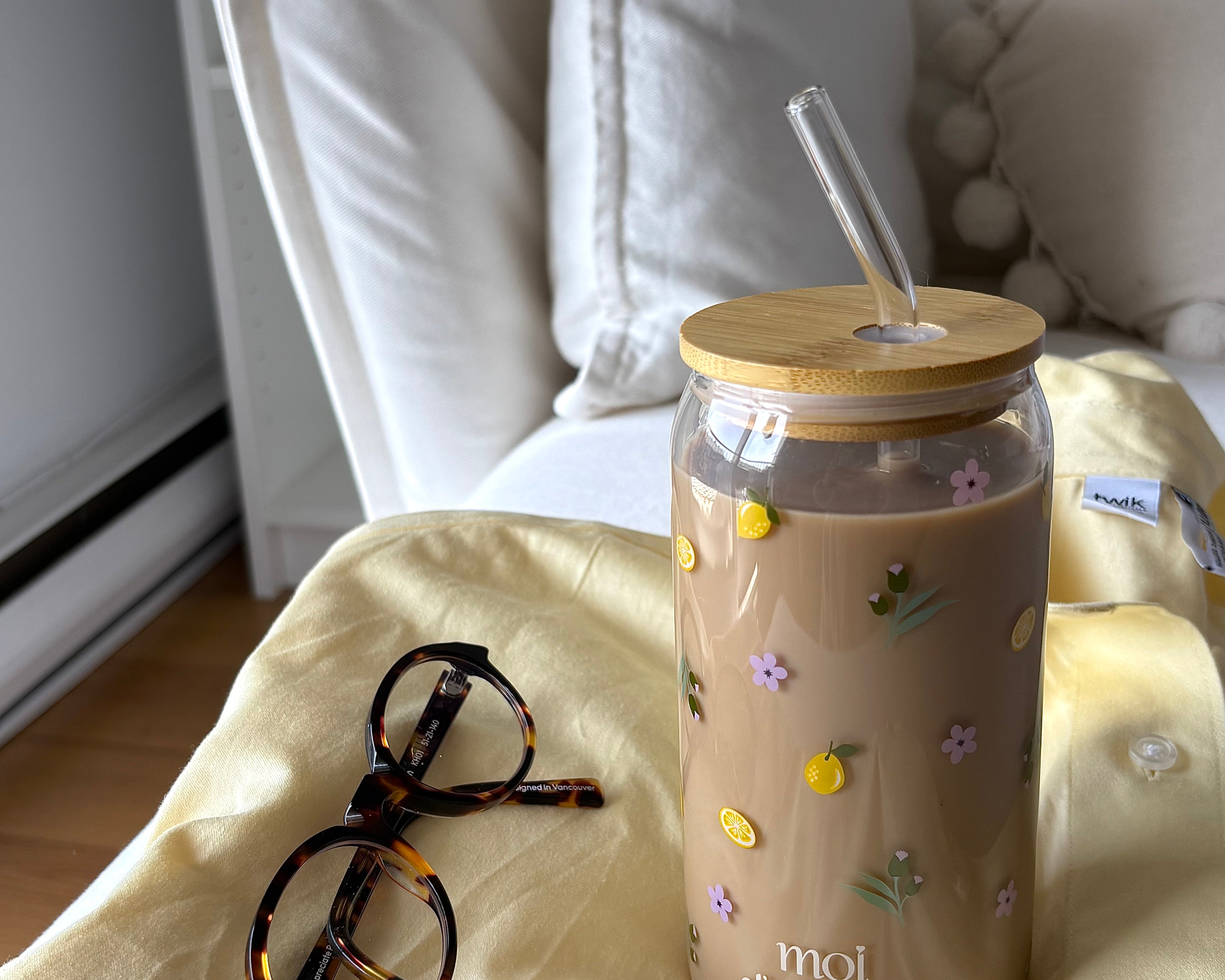 Tumbler en verre Citrons et fleurs