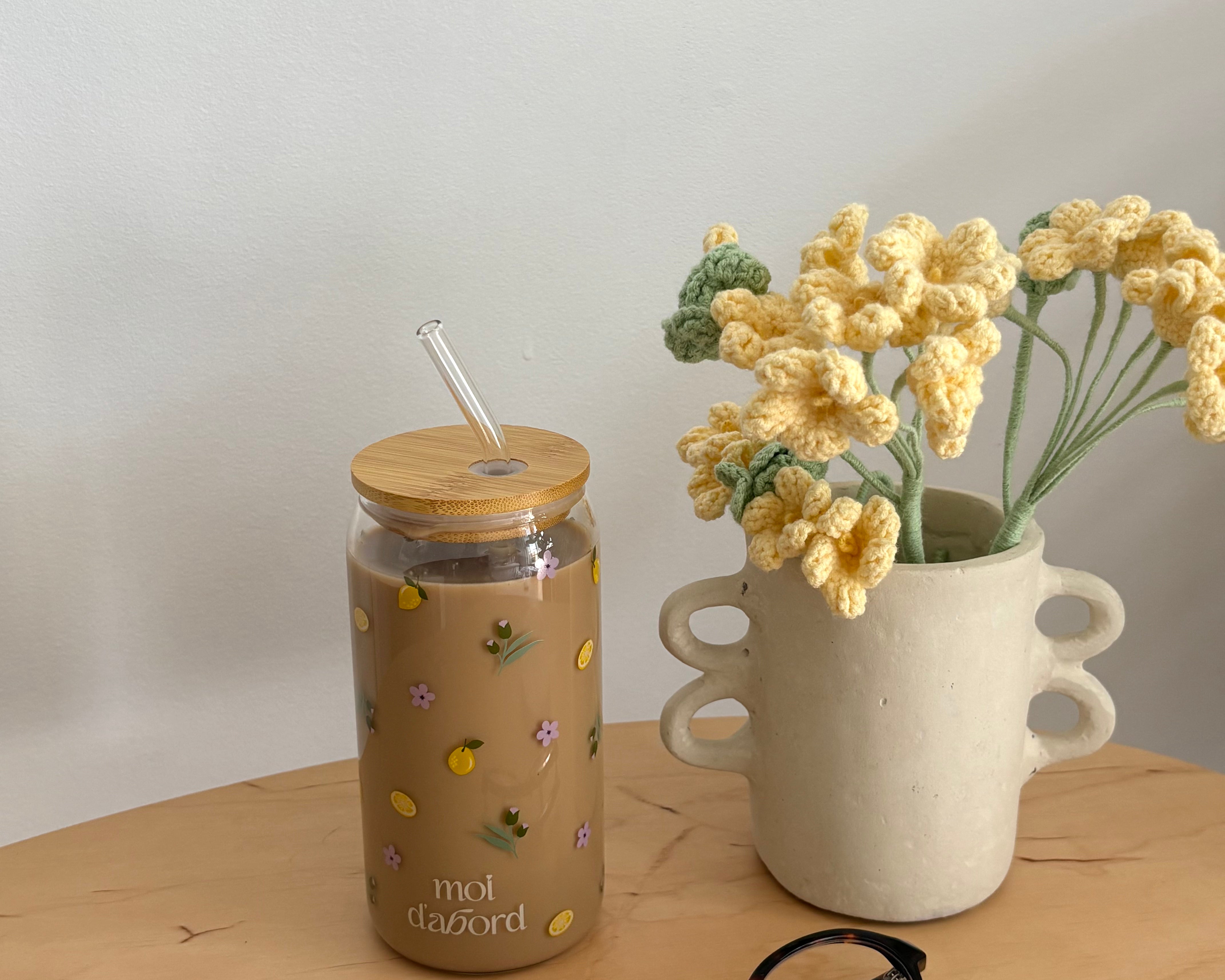 Tumbler en verre Citrons et fleurs