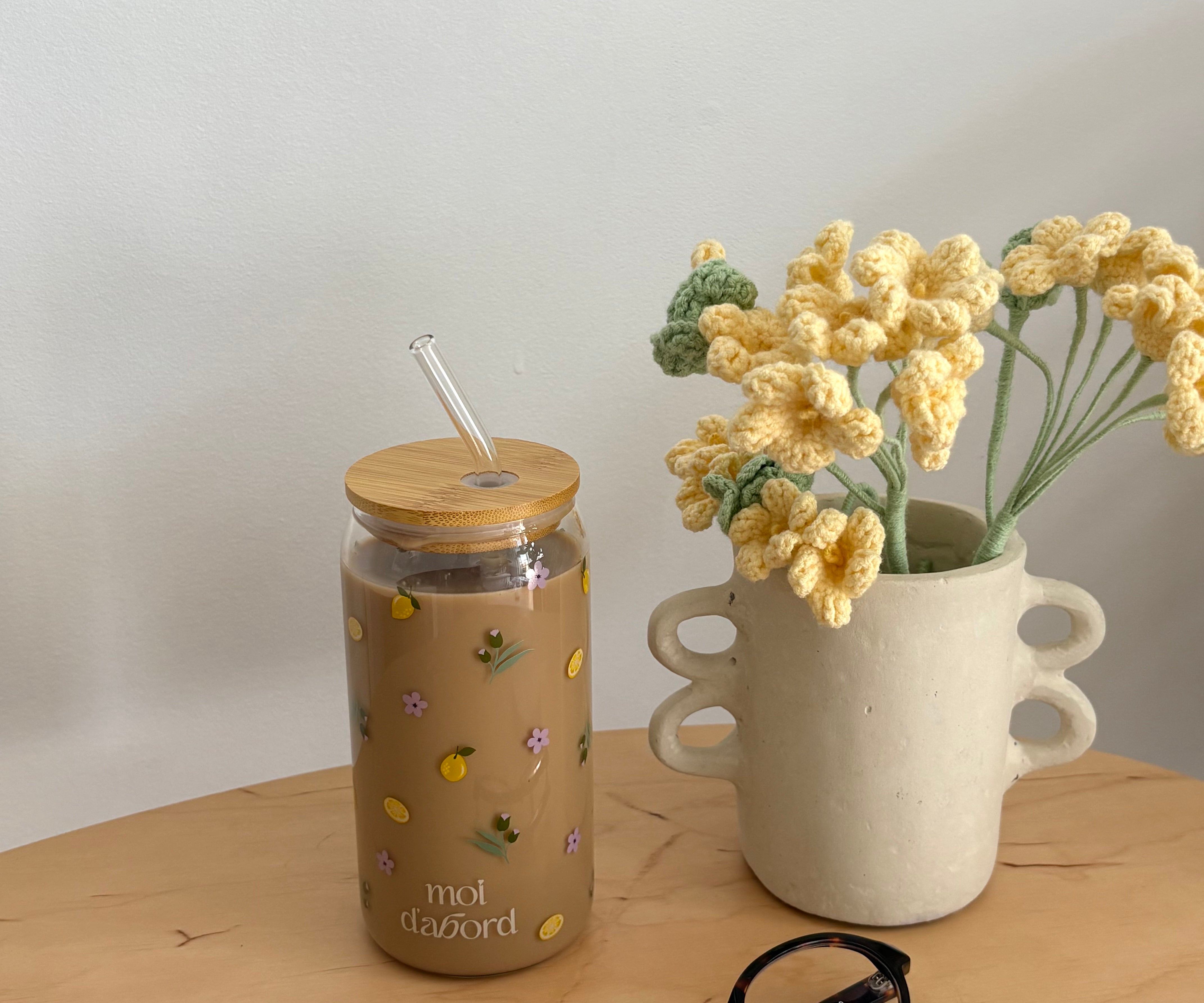 Tumbler en verre Citrons et fleurs