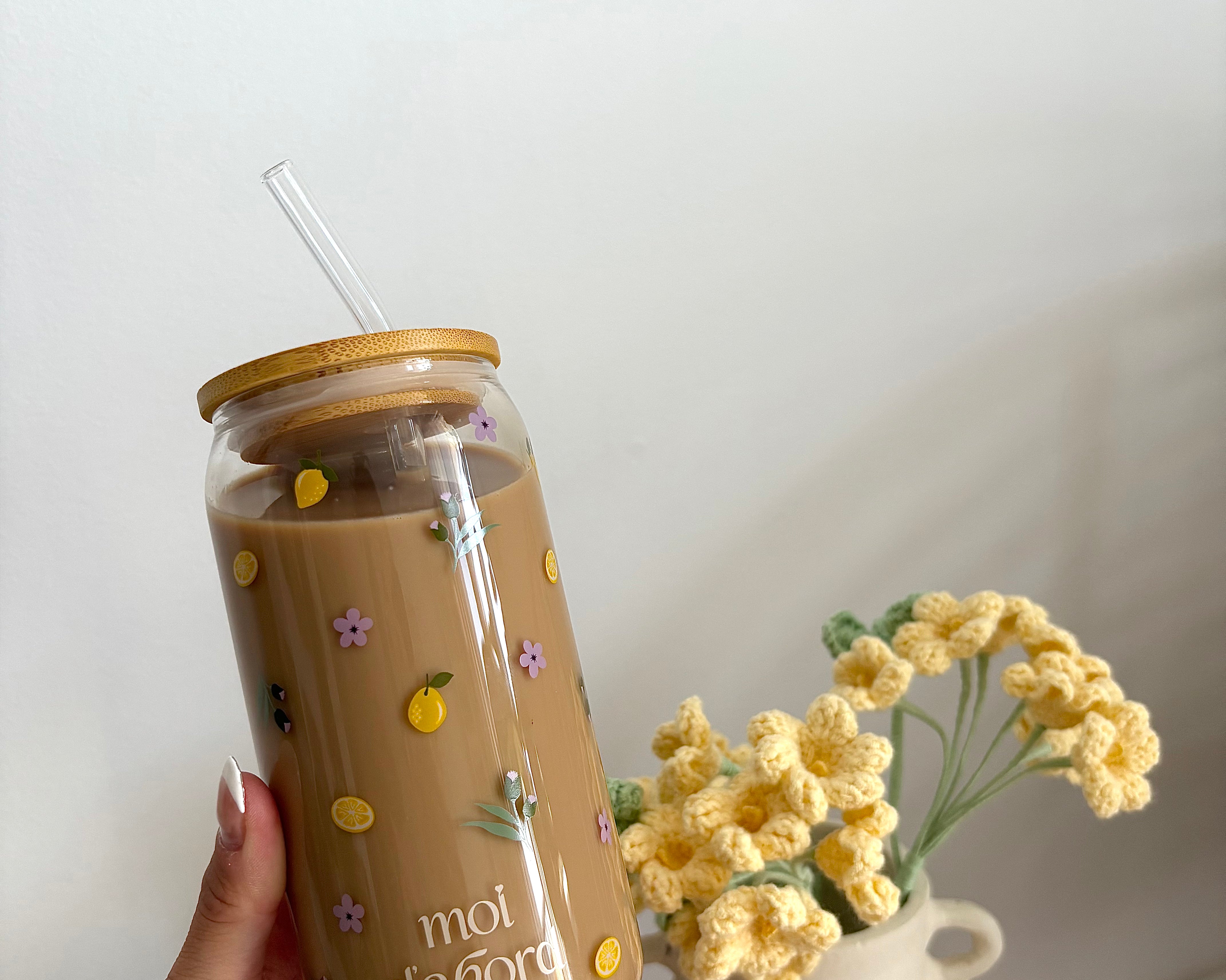 Tumbler en verre Citrons et fleurs