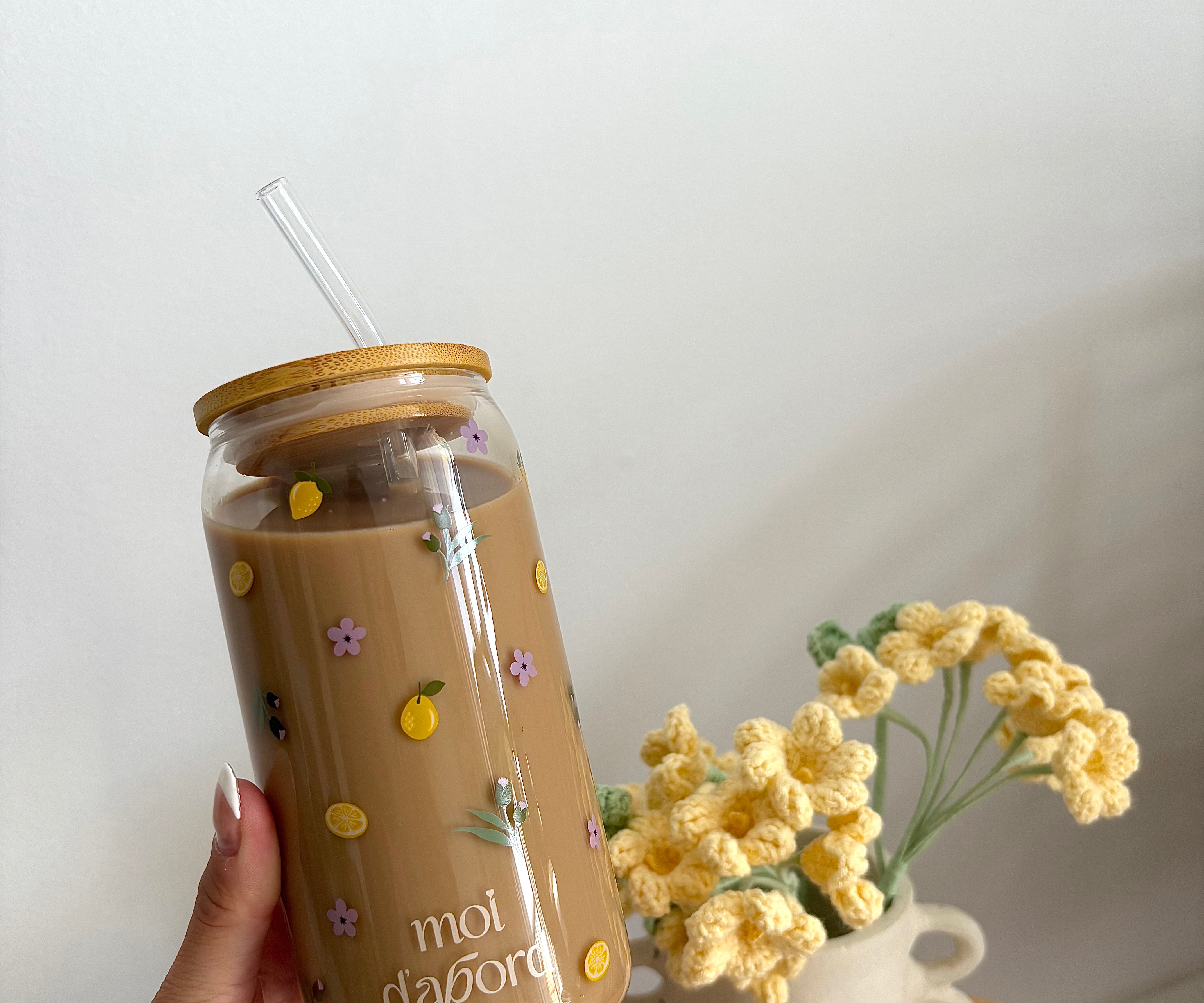 Tumbler en verre Citrons et fleurs