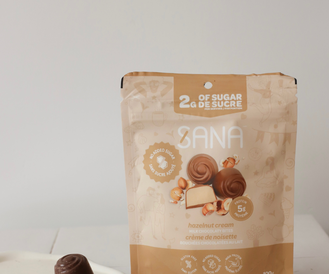 Bouchées chocolatées au lait à la noisette - Sana