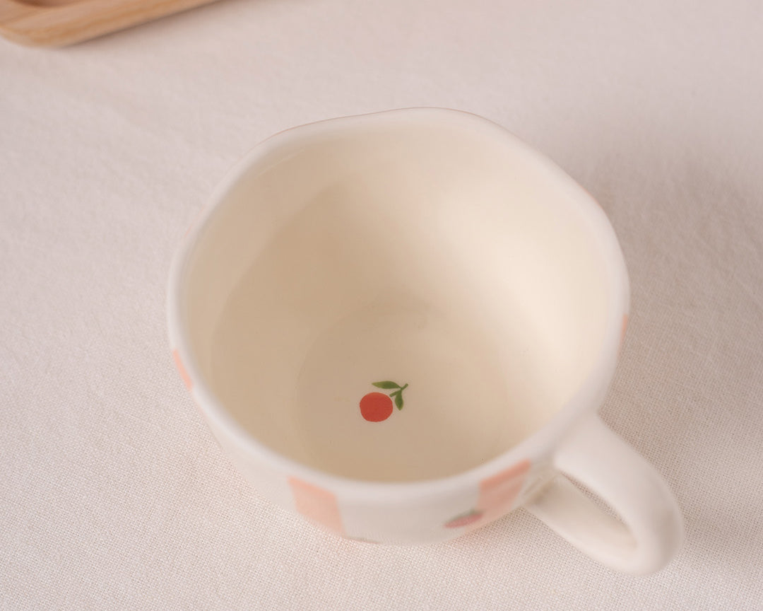 Tasse en céramique Rayures d’oranges de Moi d’abord rayée pêche et orange