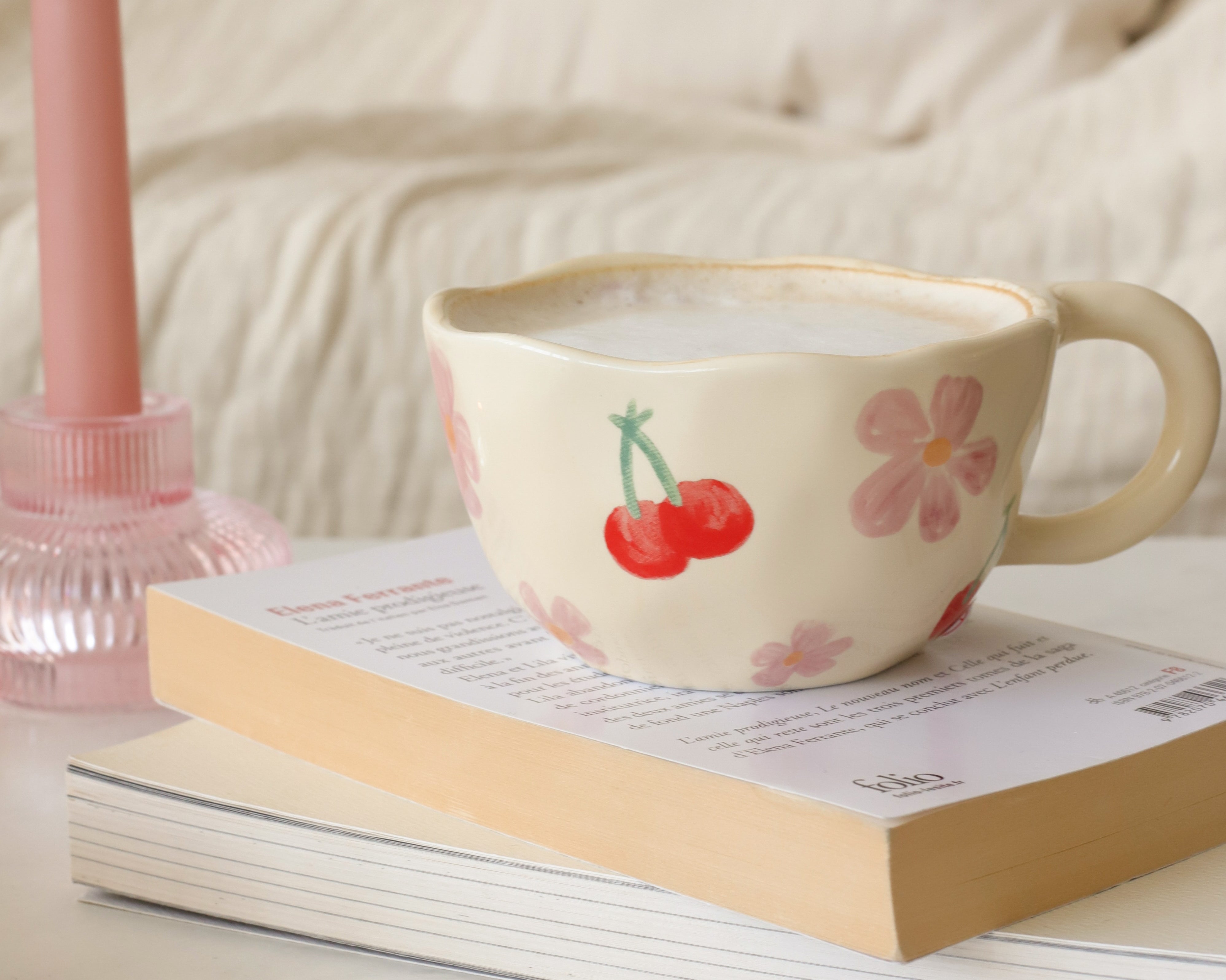Aesthetic Cherries Mug 1pc, Cute Cherry Ceramic Mug, High Aesthetic Design, Reusable Home Kitchenware Cup, Dishwasher