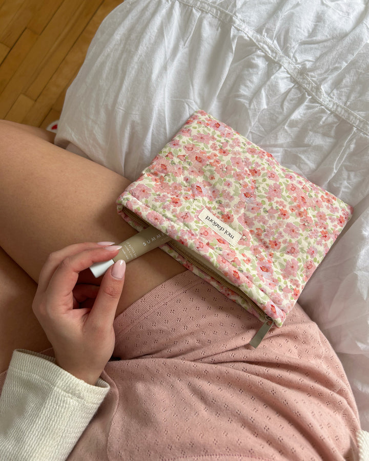 Trousse de tolette, trousse à maqullage, coton satné rose, bleu Trousse de tolette, trousse à maqullage, coton satné rose, bleu