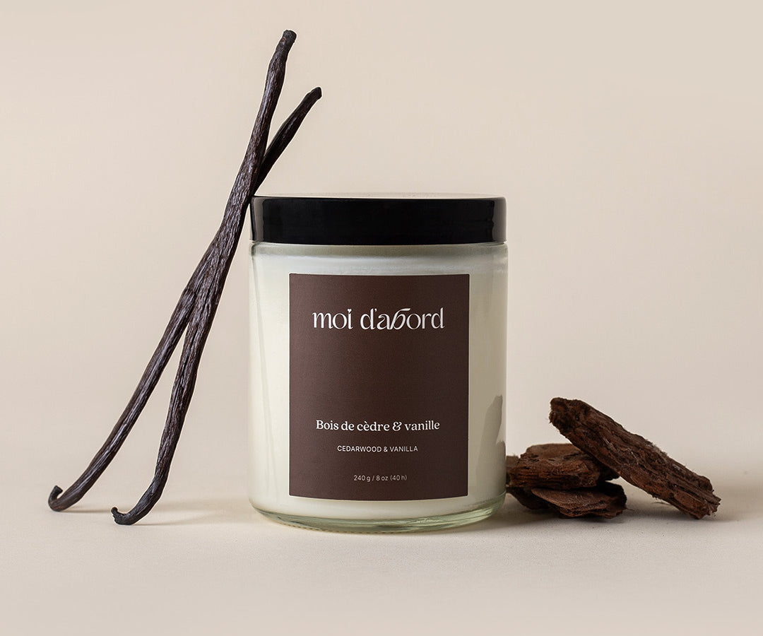 Bougie québécoise de soja - Bois de cèdre & vanille Mo d'abord