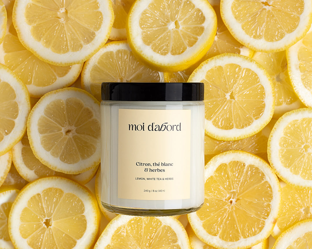 Bougie de soja québécoise - Citron, thé blanc & herbes Moi d'abord
