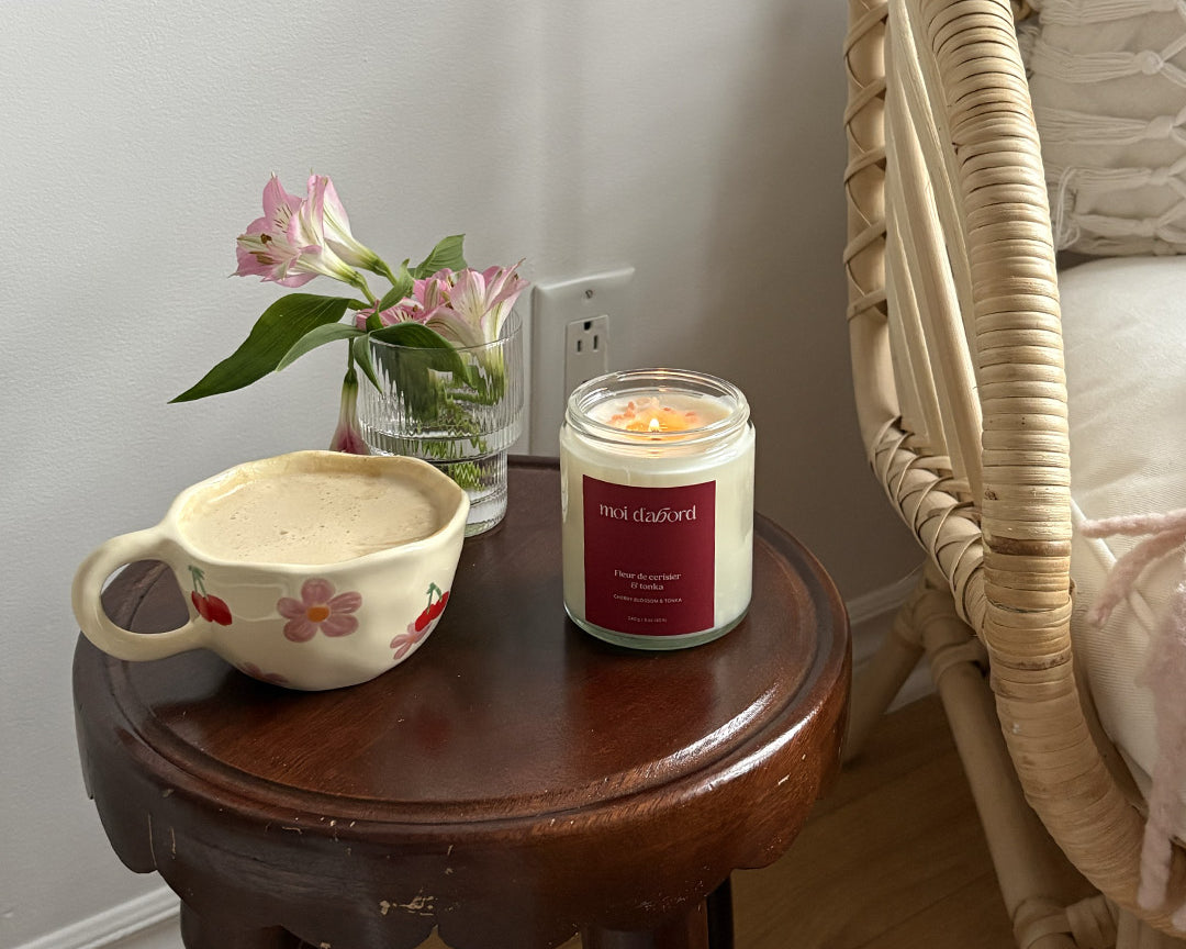 Bougie de soja Fleur de cerisier & tonka de Moi d’abord fabriquée au Québec