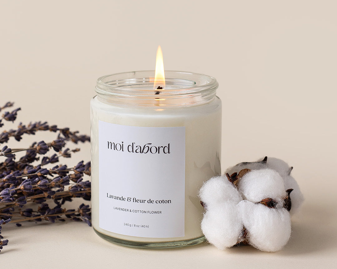 Bougie de soja Lavande & fleur de coton de Moi d’abord fabriquée au Québec