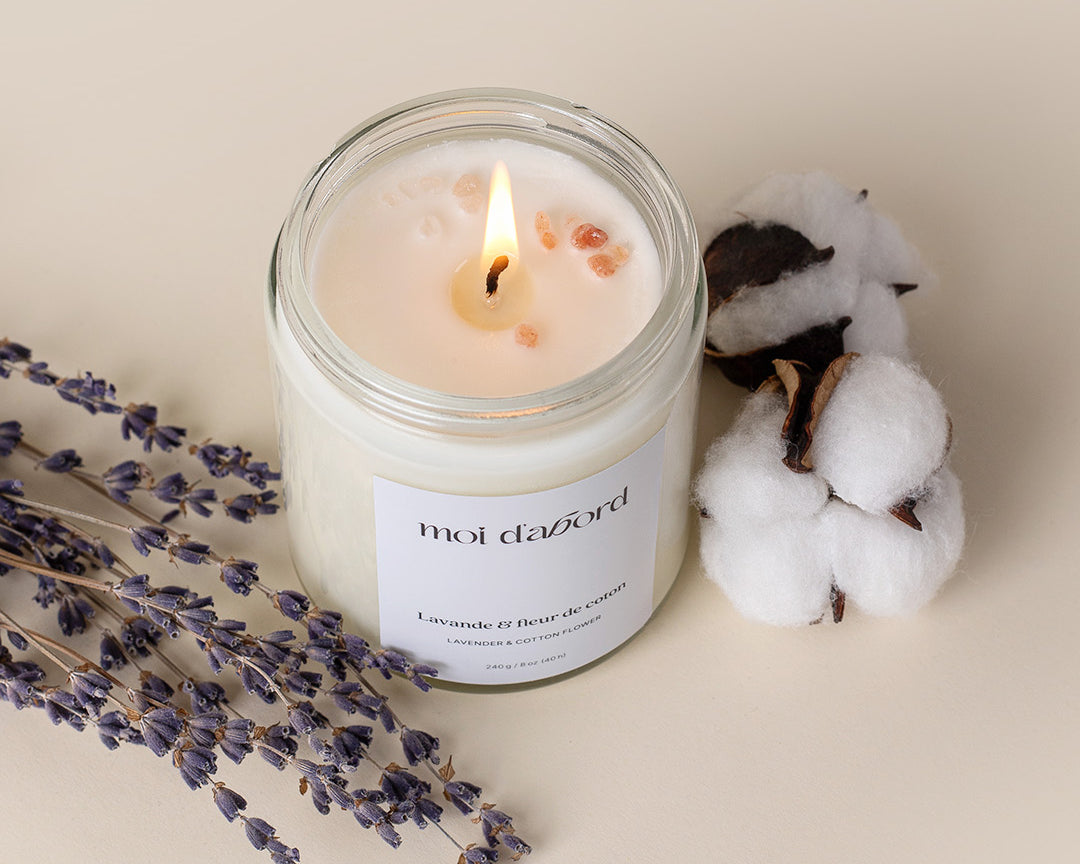 Bougie de soja Lavande & fleur de coton de Moi d’abord fabriquée au Québec