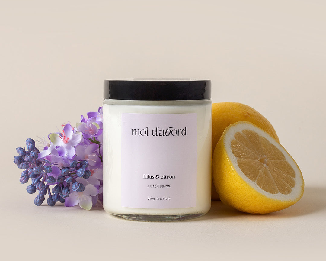 Bougie de soja Lilas & citron de Moi d’abord fabriquée au Québec